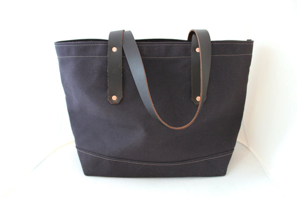 Walnut Brown Canvas Tote / Leather Handles