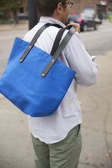 Blue Canvas Tote / Leather Handles